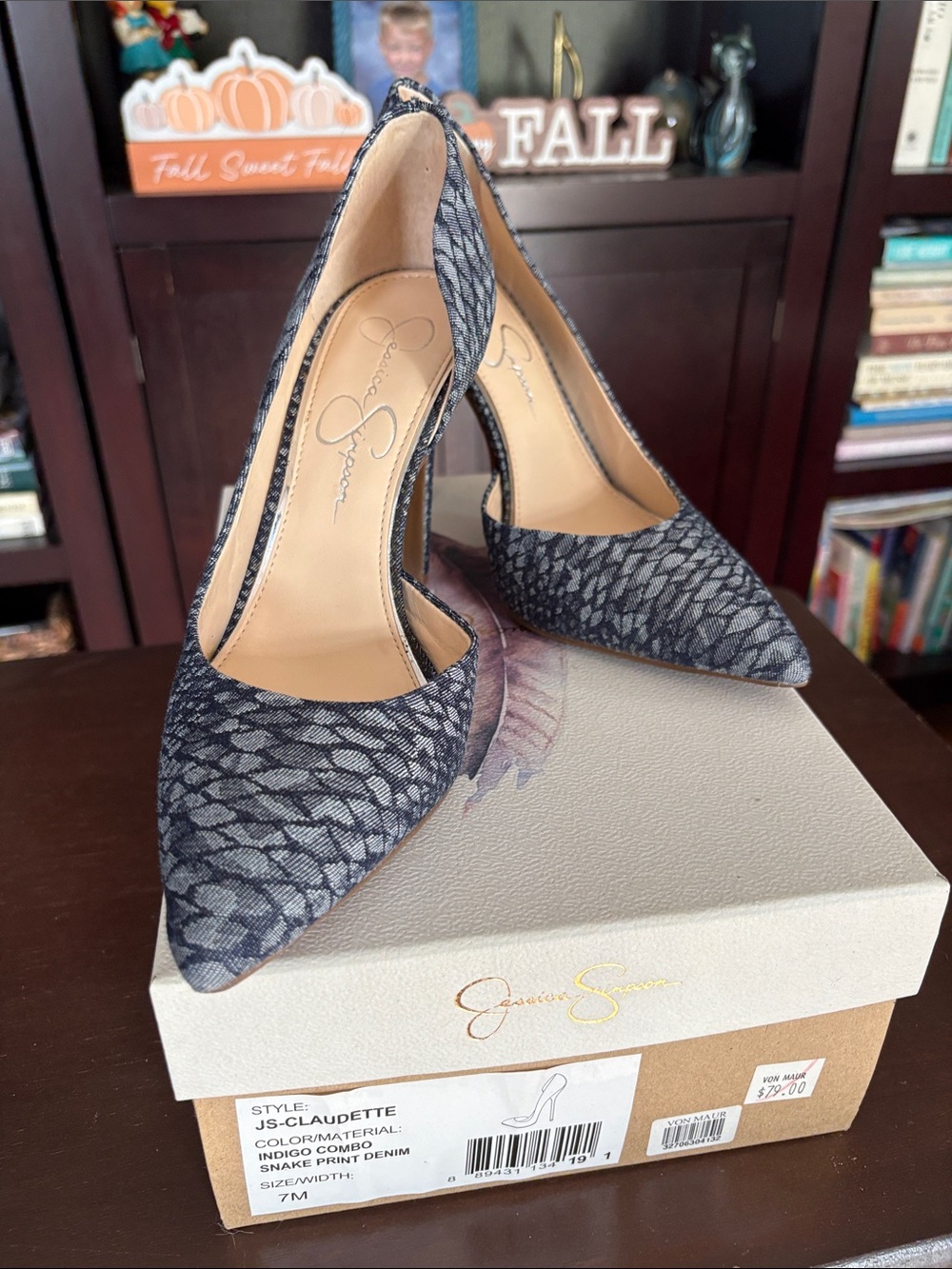 Jessica Simpson Indigo Snake-Print Pointed-Toe Pumps